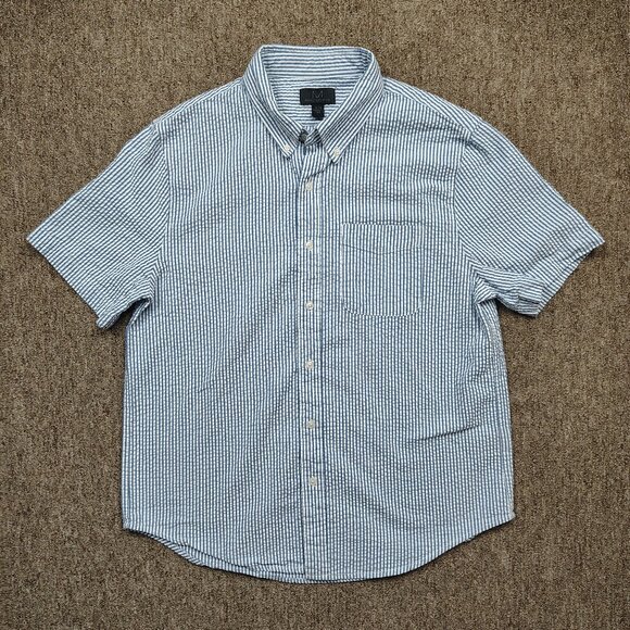 MAGASCHONI Seersucker Shirt Men's Medium Striped Short Sleeve Button Up Cotton - Picture 1 of 7